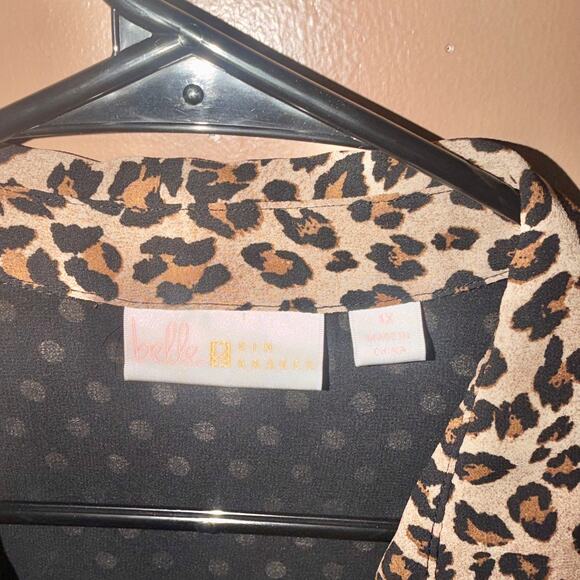 Belle Kim Gravel Women's Button Down Cheetah Print Blouse Top - Size 1X - Picture 2 of 9